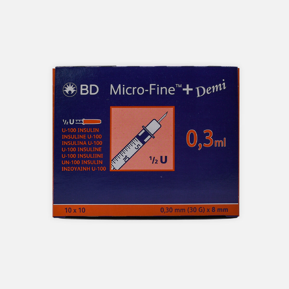 BD Micro Fine+ 0.3ml Insulin Syringe & Needle 30G x 8mm (Pack of 100)